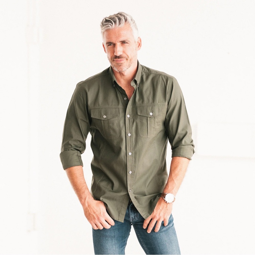 BATCH Green Casual Button Down Shirt with Western Yoke